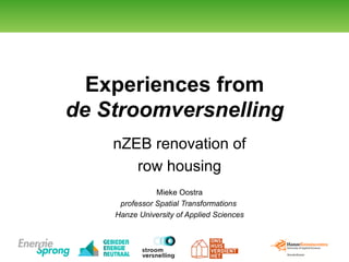 Experiences from
de Stroomversnelling
nZEB renovation of
row housing
Mieke Oostra
professor Spatial Transformations
Hanze University of Applied Sciences
 