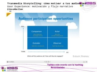 Transmedia Storytelling: cómo motivar a tus audiencias 
User Experience: motivación y flujo narrativo 
@JoseAbellan 
23 
R...