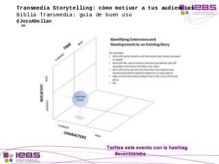 Transmedia Storytelling: cómo motivar a tus audiencias 
Biblia Transmedia: guía de buen uso 
@JoseAbellan 
26 
 