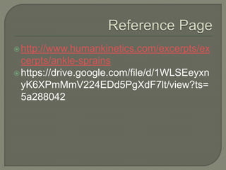http://www.humankinetics.com/excerpts/ex
cerpts/ankle-sprains
https://drive.google.com/file/d/1WLSEeyxn
yK6XPmMmV224EDd5PgXdF7lt/view?ts=
5a288042
 