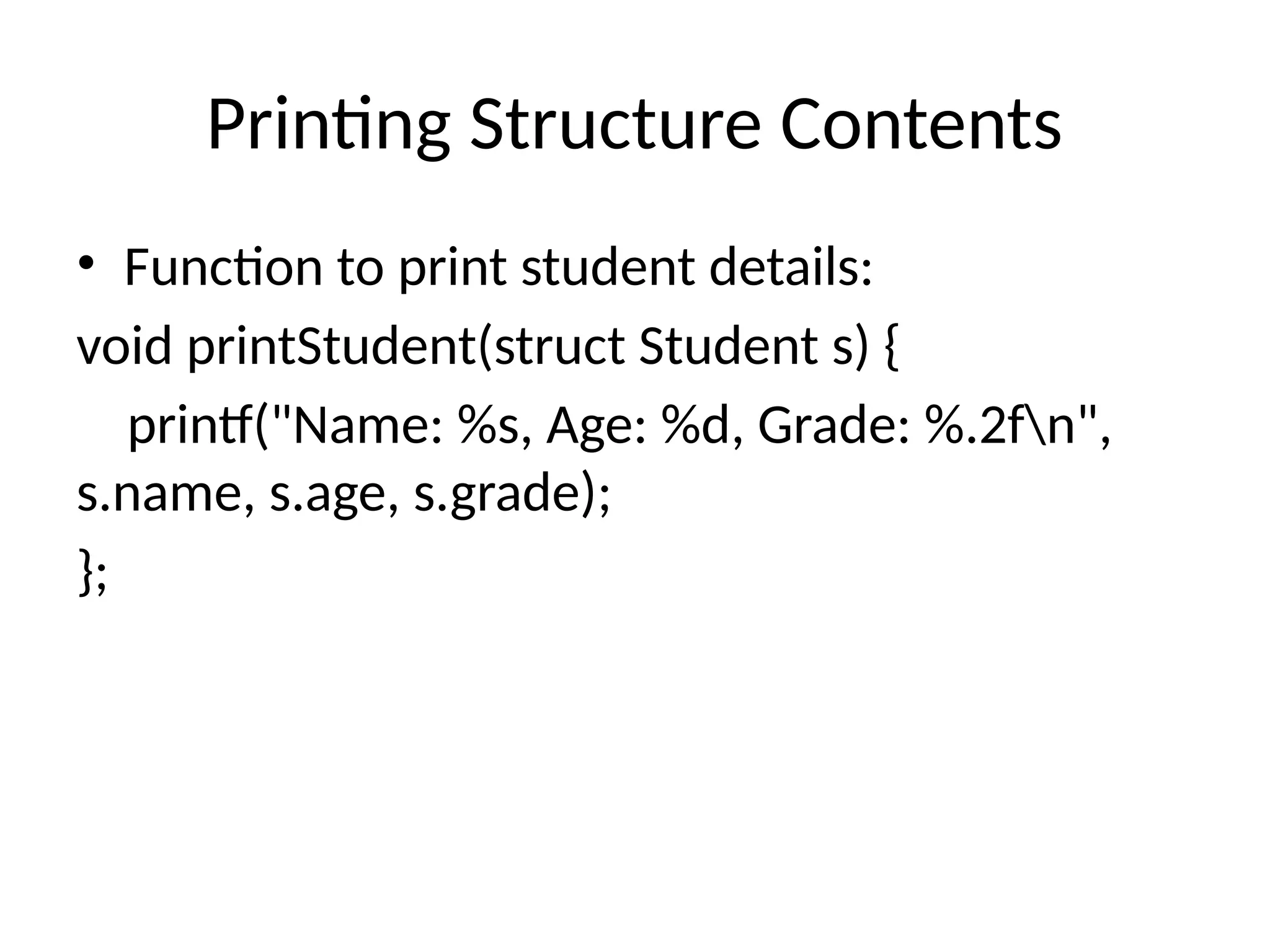 Powerpoint presentation on structures in C programing | PPTX