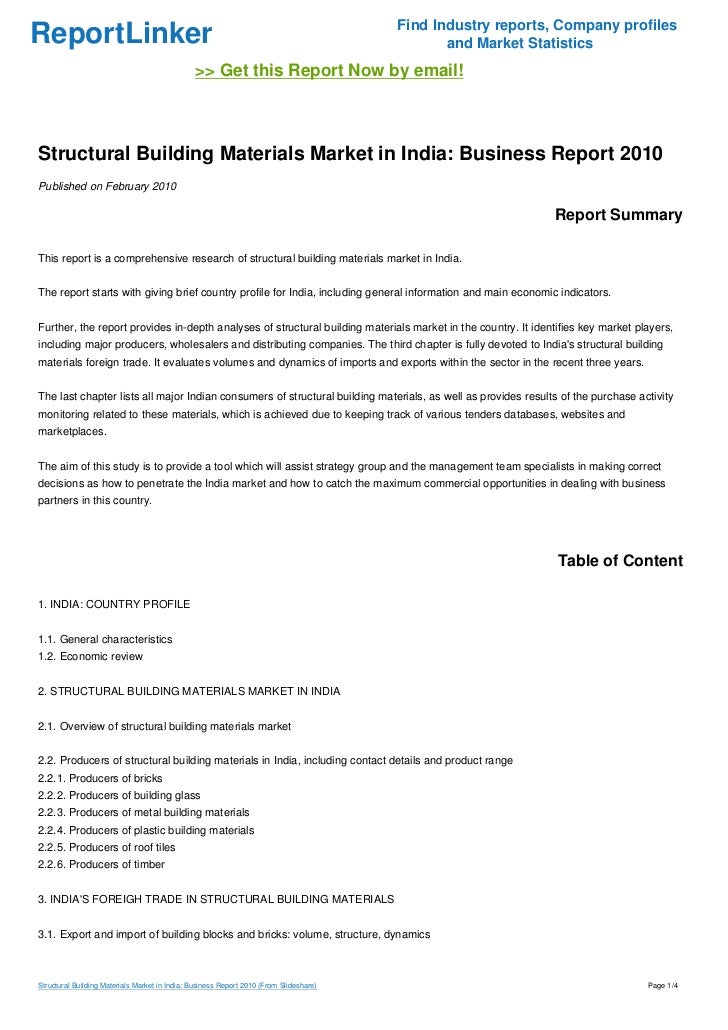 Structural Building Materials Market in India Business Report 2010