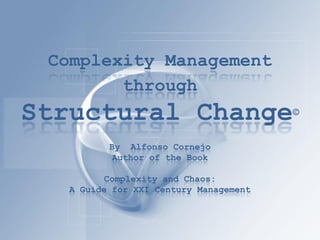 Complexity Management
        through
Structural Change                       ©


          By Alfonso Cornejo
          Author of the Book

          Complexity and Chaos:
   A Guide for XXI Century Management