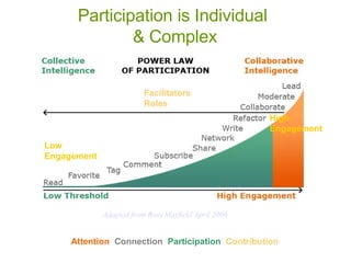 Participation is Individual  & Complex High Engagement Low Engagement Facilitators Roles   Attention   Connection  Partici...
