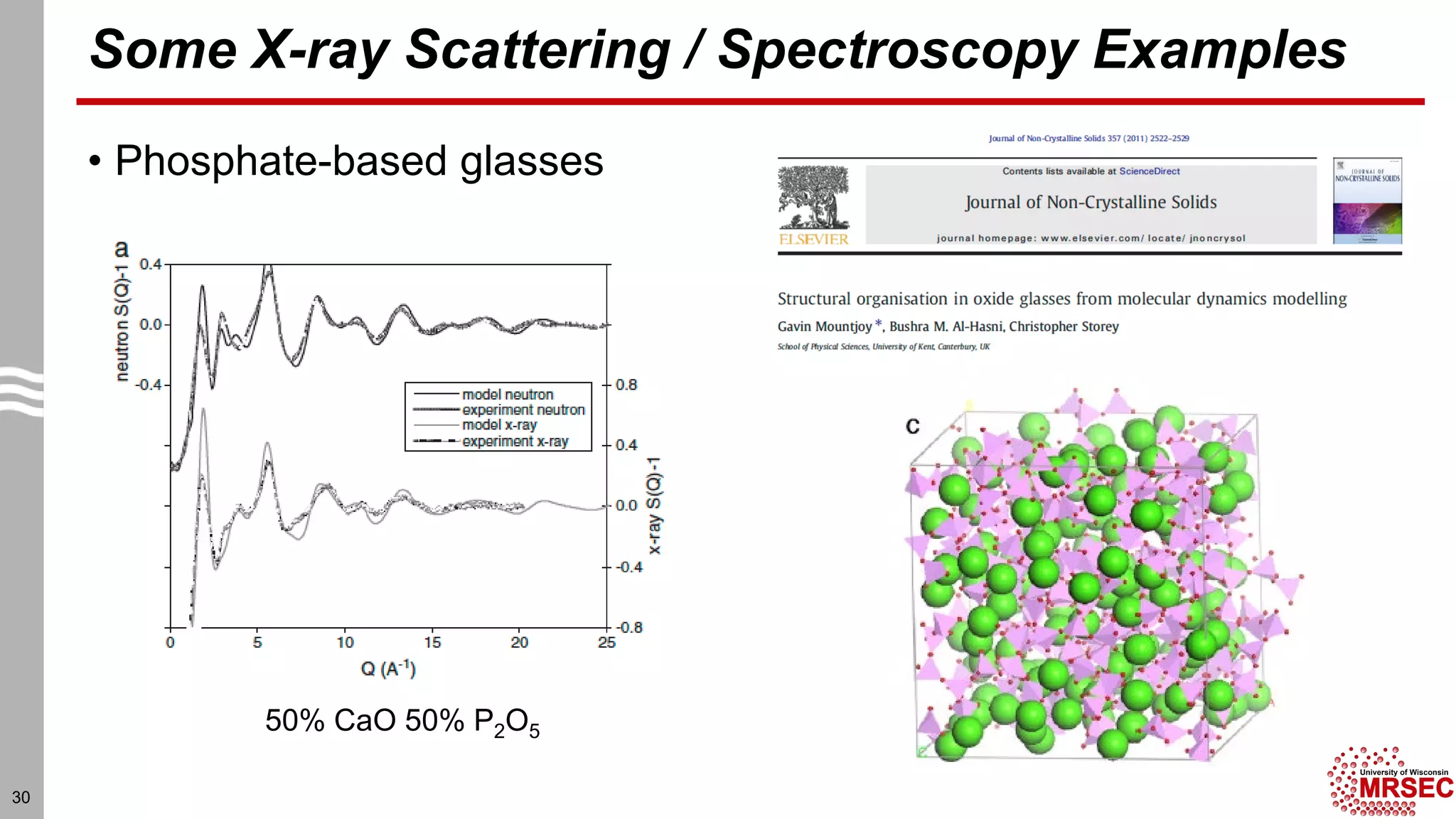 Some X-ray Scattering / Spectroscopy Examples
• Phosphate-based glasses
30
50% CaO 50% P2O5
 