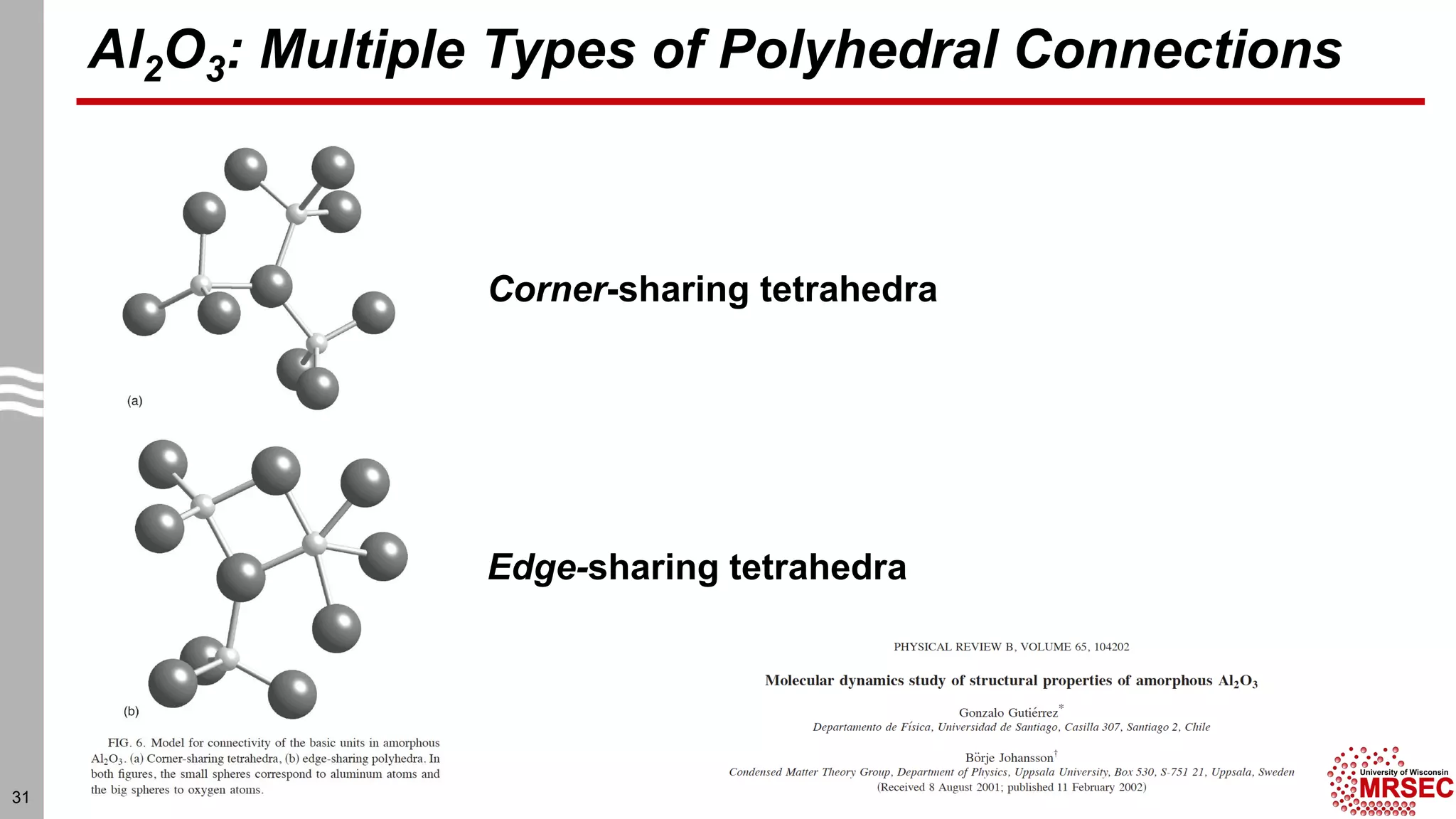 Al2O3: Multiple Types of Polyhedral Connections
31
Corner-sharing tetrahedra
Edge-sharing tetrahedra
 