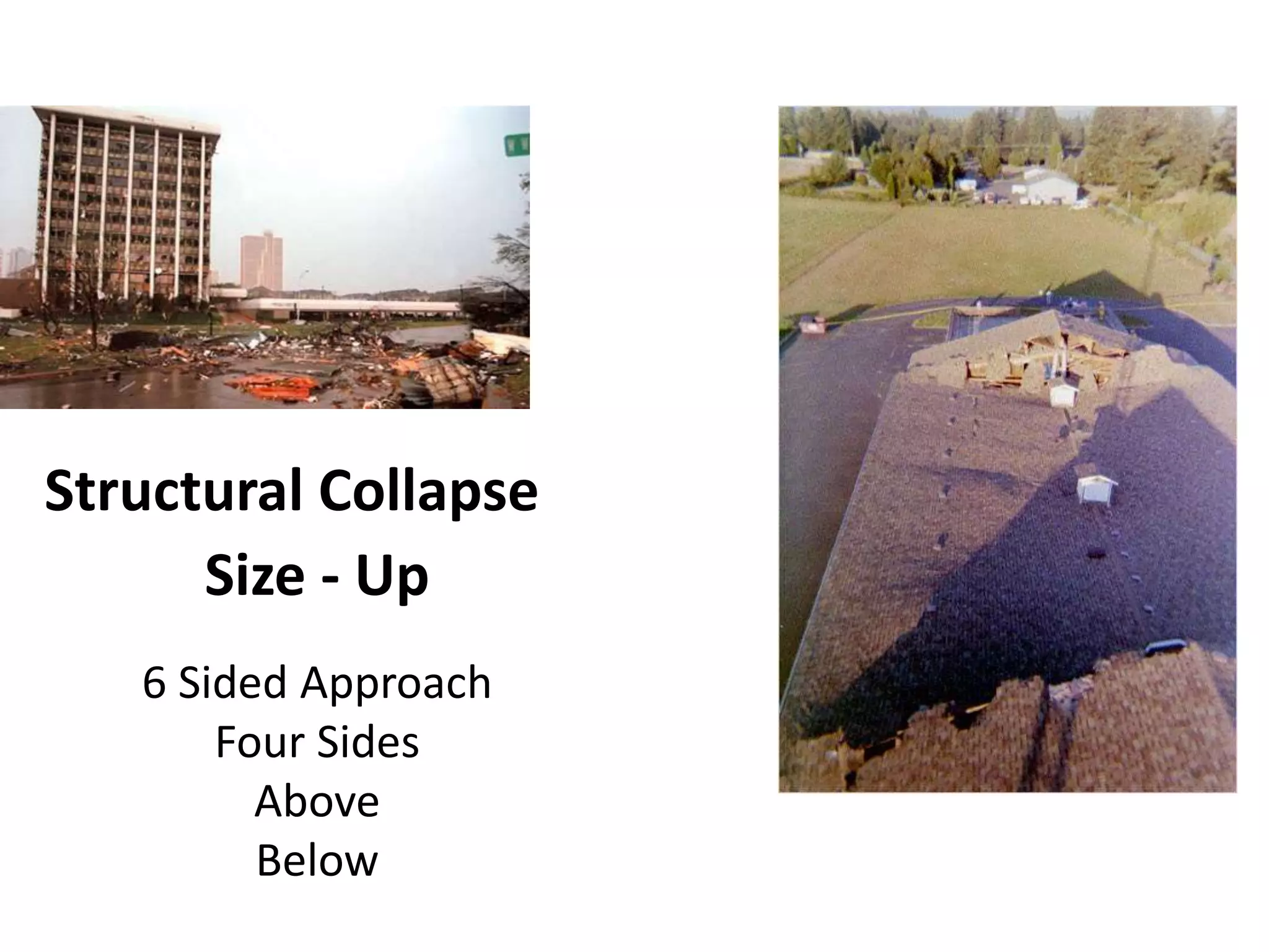 Structural Collapse 
Size - Up 
6 Sided Approach 
Four Sides 
Above 
Below 
 