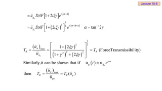    
   
 
 
o
1
2
2
max
2 2
2
g g
max
1 2
(ForceTransmissibility)
1 2
Similarly,it can be shown that if u u
then ( )
o
a
R R
g
i t
a
R R g
go
u
T T
u
t e
u
T T u
u


 
 

 
  
 
 
 

 
   
   
1
2 1
2
1 2
1 2 tan 2
o
o
i t
g
i t
g
u DAF i e
u DAF i e
 
  

  

  
 
 
  
 
Lecture 10-6
 