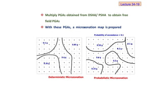  Multiply PGAs obtained from DSHA/ PSHA to obtain free
field PGAs
 With these PGAs, a microzonation map is prepared
0.35 g
0.1 g
0.25 g
0.4 g
Deterministic Microzonation
Probability of exceedance = 0.1
0.15 g
0.4 g
0.25 g
0.2 g
0.1 g
0.3 g
Probabilistic Microzonation
Lecture 34-19
 