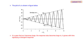  The plot of u is shown in figure below
 It is seen that as t becomes large, the response also becomes large ie, it grows with time
signifying a divergent response
Lecture 7-12
 