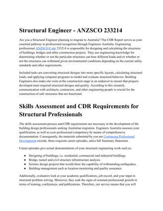 Structural Engineer ANZSCO 233214 CDR Writing | PDF