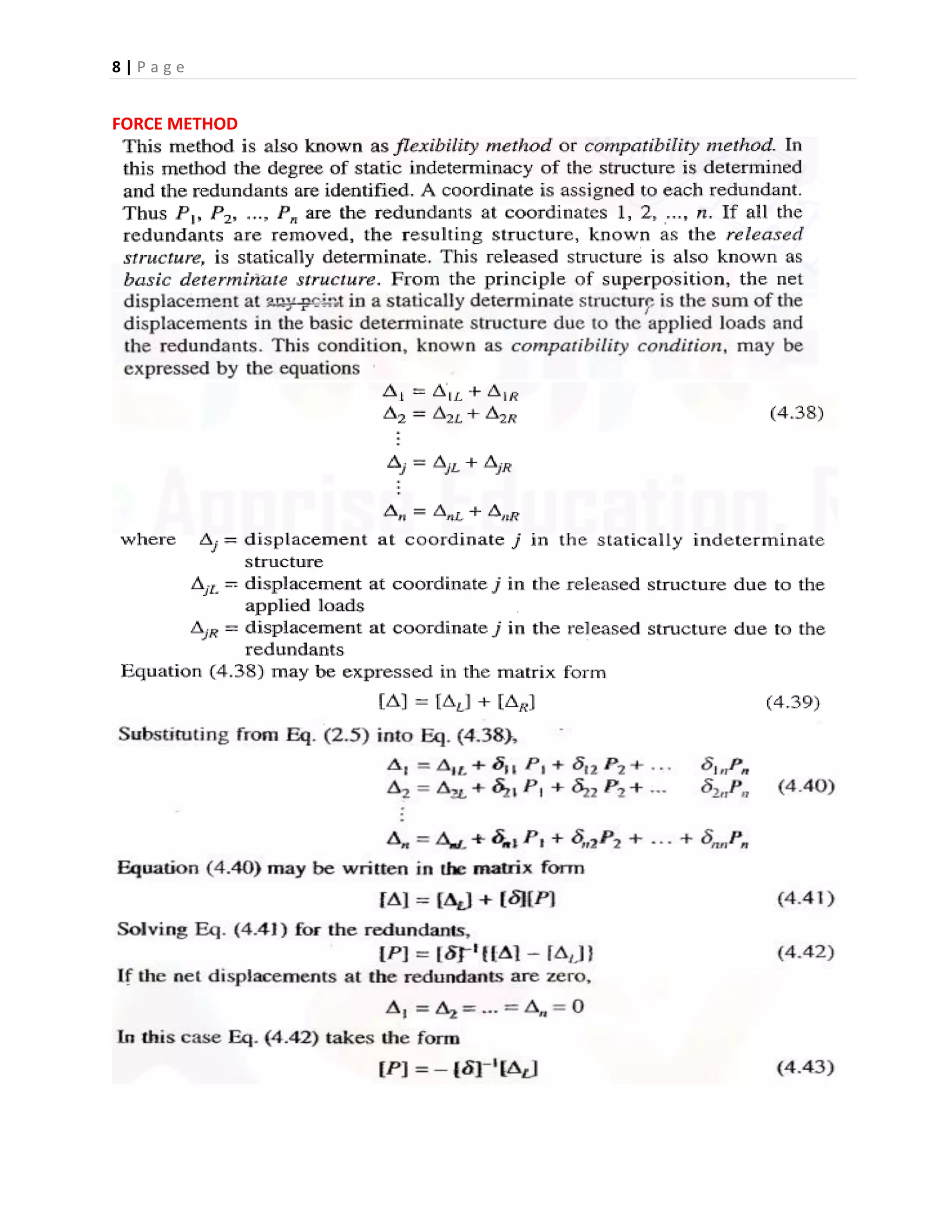 8 | P a g e
FORCE METHOD
 