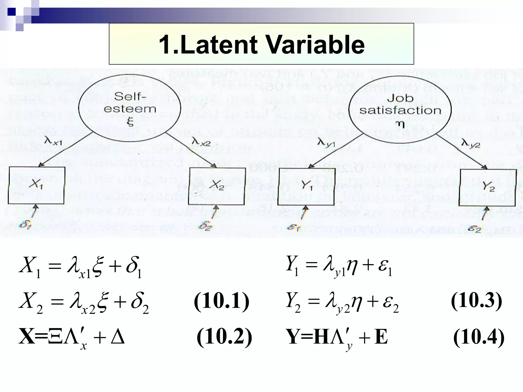 1.Latent Variable
1 1 1
2 2 2
x
x
x
X
X
  
  
 
 
  
(10.1)
X= (10.2)
1 1 1
2 2 2
y
y
y
Y
Y
  
  
 
 
 
(10.3)
Y=H E (10.4)
 