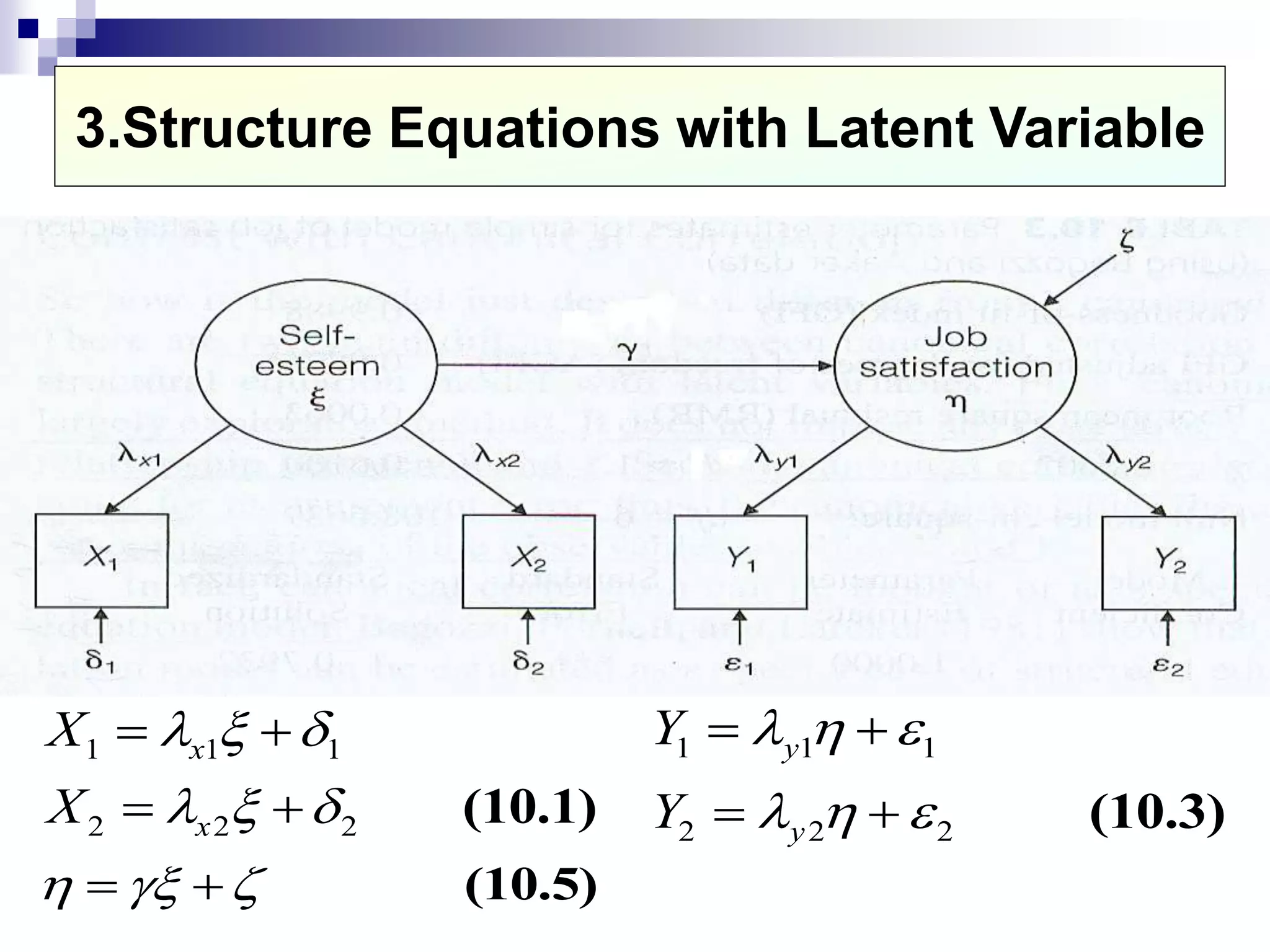 3.Structure Equations with Latent Variable
1 1 1
2 2 2
x
x
X
X
  
  
 
  (10.1)
1 1 1
2 2 2
y
y
Y
Y
  
  
 
  (10.3)
    (10.5)
 