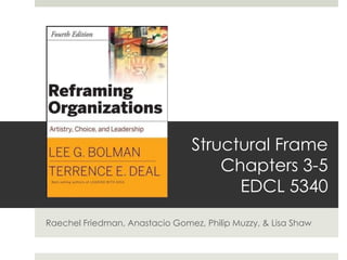 Structural Frame
Chapters 3-5
EDCL 5340
Raechel Friedman, Anastacio Gomez, Philip Muzzy, & Lisa Shaw
 