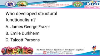 STRUCTURAL FUNCTIONALISM STRUCTURAL FUNCTIONALISM | PDF