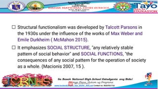 STRUCTURAL FUNCTIONALISM STRUCTURAL FUNCTIONALISM | PDF