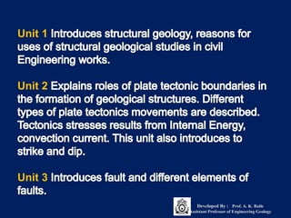 Unit 1
Unit 2
Unit 3
Developed By : Prof. A. K. Baile
Assistant Professor of Engineering Geology
 