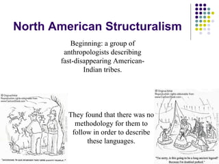 North American Structuralism Beginning: a group of anthropologists describing fast-disappearing American-Indian tribes. They found that there was no methodology for them to follow in order to describe these languages. 