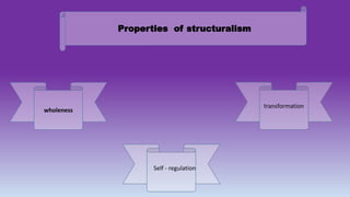 Properties of structuralism
wholeness
transformation
Self - regulation
 