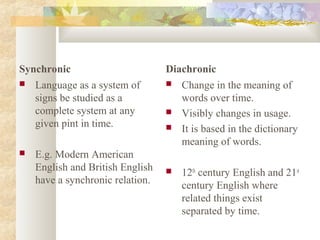 Langue
 Langue is the abstract
system of principles
language out of which acts
of speech (parole) occur.
e.g. Consider th...