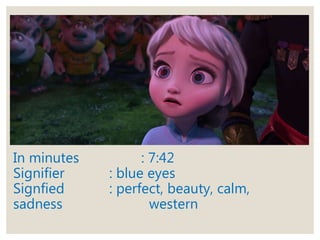In minutes : 7:42
Signifier : blue eyes
Signfied : perfect, beauty, calm,
sadness western
 