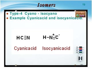 Isomers Type-4  Cyano - isocyano Example Cyanicacid and isocyanicacid. 