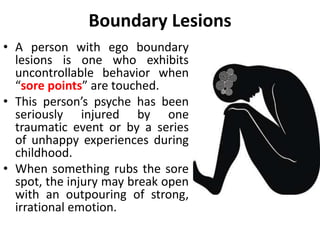 It occurs when the person replays a
parental slogan, agrees to it with a child
belief, and mistakes both of these for
reality.
• People cant be trusted
paired with
• I can never trust anyone.
• Children should be seen and
not heart
paired with
• To get by in the world, I have to
keep quit.
Double Contamination
 