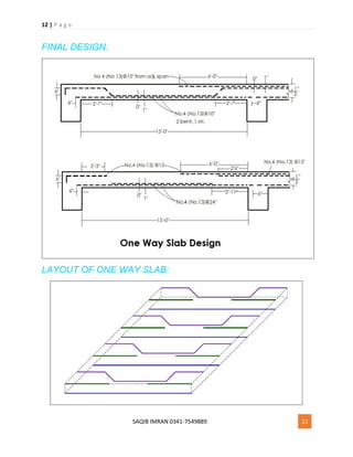 12 | P a g e
SAQIB IMRAN 0341-7549889 12
FINAL DESIGN:
LAYOUT OF ONE WAY SLAB:
 