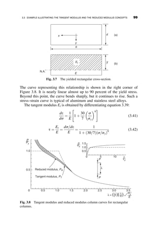 2.9. Investigate the critical load on this pile. Find Pcr if lL ¼ 10. Plot kL
versus lL for the range 0  lL  100. Discuss the results.
From ‘‘Beams on Elastic Foundations’’ (Hetenyi 1961, p. 130) for an
elastic half-space:
a ¼
ﬃﬃﬃﬃﬃﬃﬃﬃﬃﬃﬃﬃﬃﬃﬃﬃ
l2

Q
EI
r
; b ¼
ﬃﬃﬃﬃﬃﬃﬃﬃﬃﬃﬃﬃﬃﬃﬃﬃ
l2
þ
Q
EI
r
; l ¼
K
4EI
 	1
4
yð0Þ ¼
F
bK
2l2
ð2abÞ
3a2  b2
 
; uð0Þ ¼ 
F
EI
1
3a2  b2
 	
;
Mð0Þ ¼ 0; Vð0Þ ¼ F
P
L
z
v
EI
K = Foundation modulus
Elastic half space
Fig. p2.9a
F
Q
x
y
θ
Fig. p2.9b
84 ELASTIC BUCKLING OF PLANAR COLUMNS
 