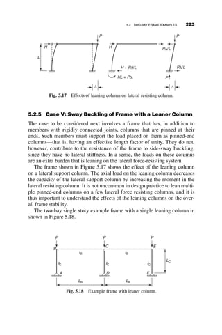 though the results are usually achieved in the blink of an eye, these pro-
grams are not suitable for general design office use, though they are conven-
ient for studies where ‘‘exact’’ answers are required. In the design office
environment it is as yet more desirable to employ simple formulas, both
from the point of view of efficient design and of control and supervision of
the work by other agencies such as building authorities.
Material
Stress-strain
Relations
Geometry of
Cross-section
Residual
Stress
Integration
over the
Cross-section
Forces on
Beam-Column
Initial
Geometric and
Load Location
Imperfections
Moment-Thrust
Curvature
Relations
Length and
Variation of
Geometry
Along Length
Integration
Along
Longitudinal
Axis
Moment-
Thrust-
Deformation
Relations
Limiting
Strength or
Deformation
Fig. 4.40 Flowchart of numerical procedures and data for beam-column analysis.
198 BEAM-COLUMNS
 
