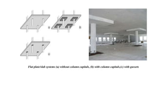 Flat plate/slab systems (a) without column capitals, (b) with column capitals,(c) with gussets
 