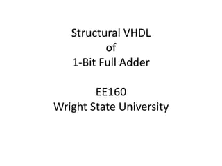 Structural VHDLof1-Bit Full AdderEE160Wright State University 