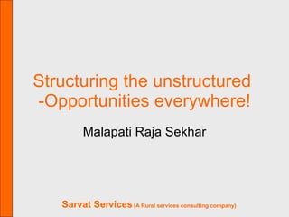 Structuring the unstructured  -Opportunities everywhere! Malapati Raja Sekhar 