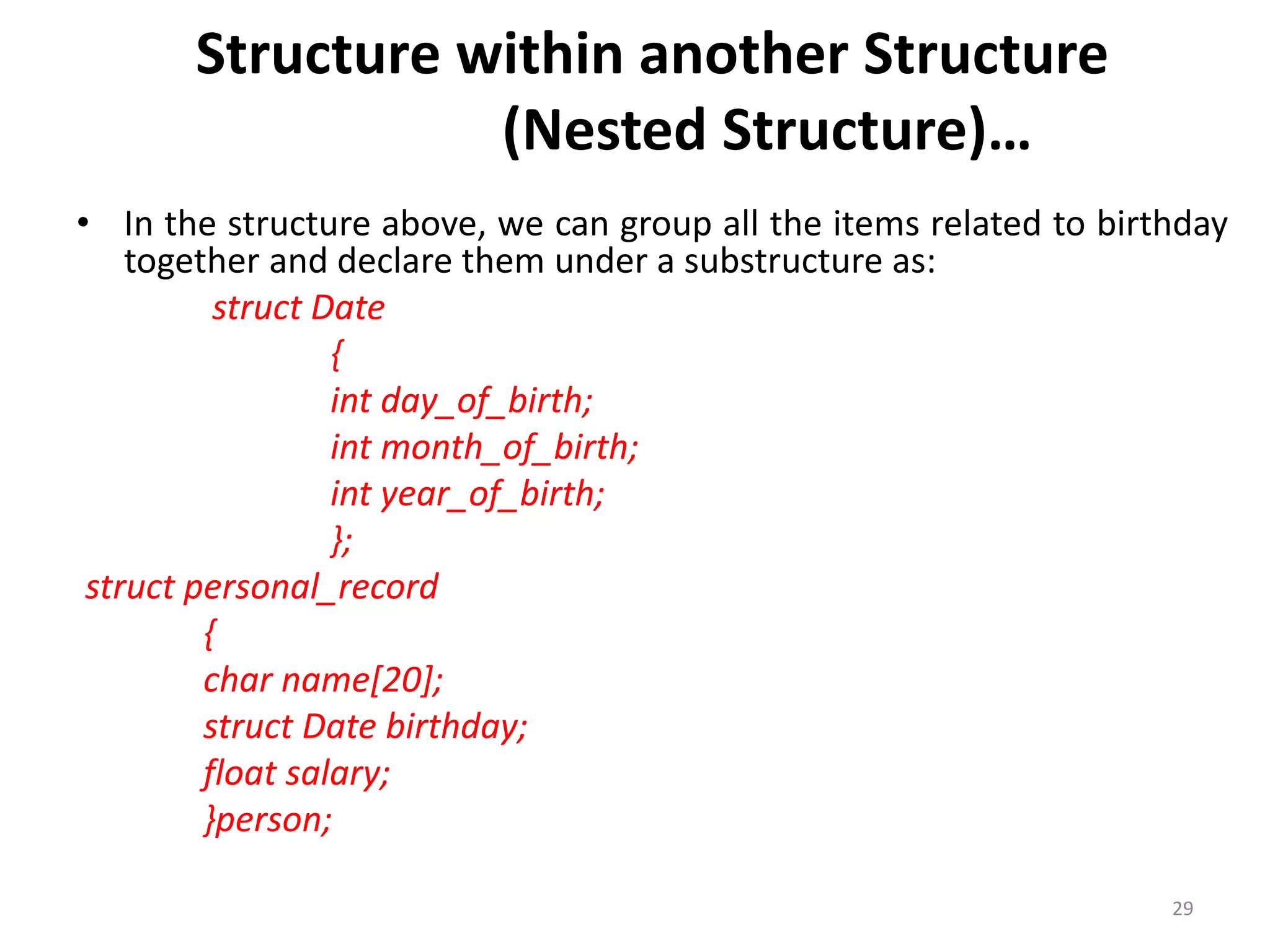 Structure in C | PPTX | Programming Languages | Computing