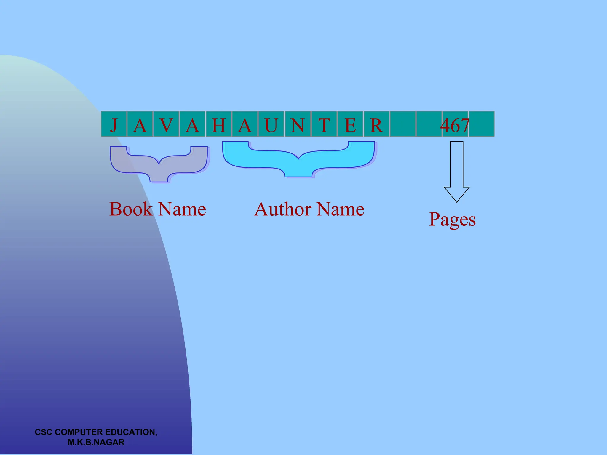 CSC COMPUTER EDUCATION, M.K.B.NAGAR J A V A H A U N T E R 467 Book Name Author Name Pages 