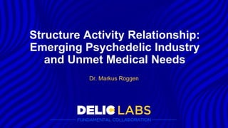 Structure Activity Relationship:
Emerging Psychedelic Industry
and Unmet Medical Needs
Dr. Markus Roggen
 
