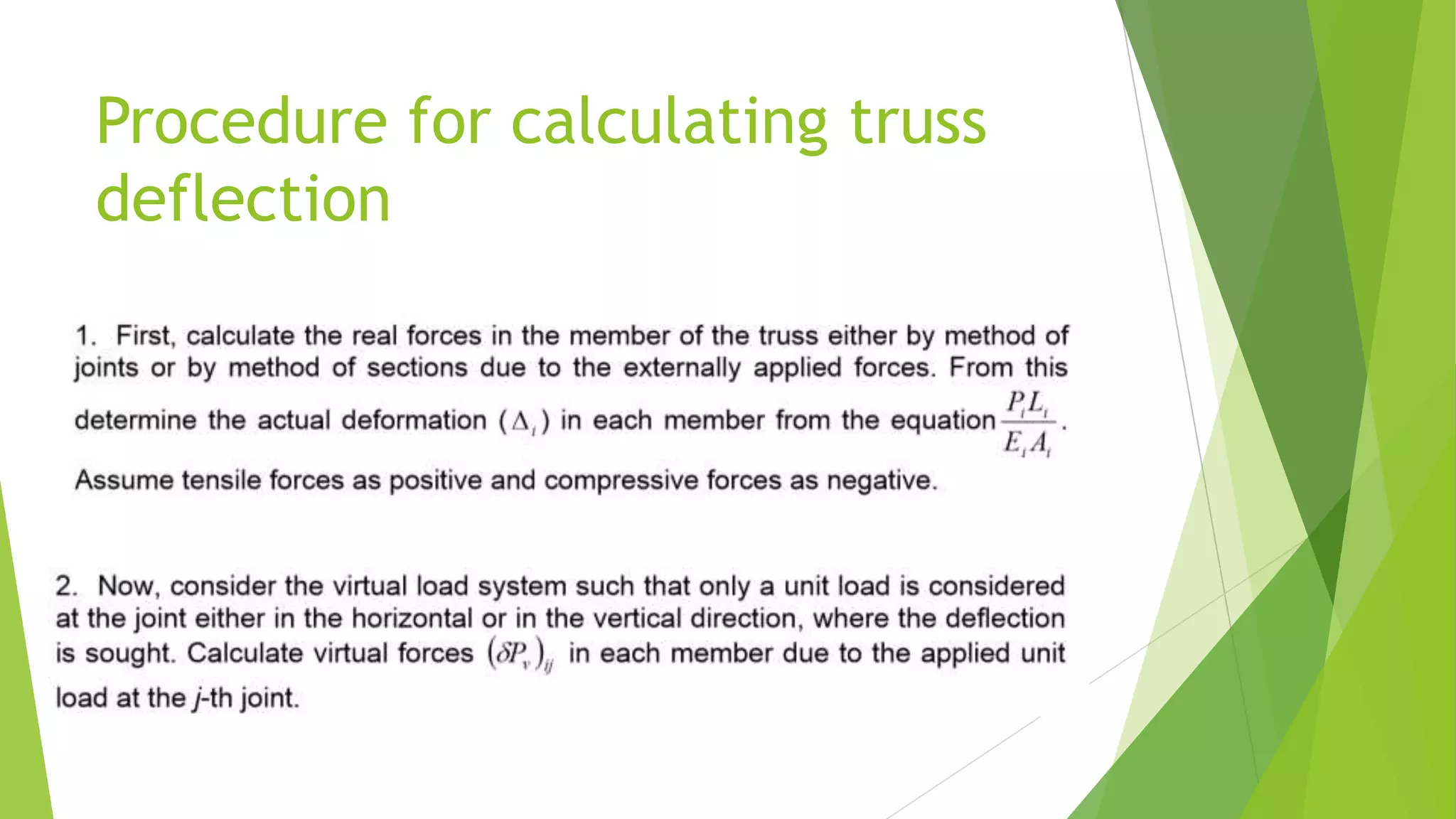 Procedure for calculating truss
deflection