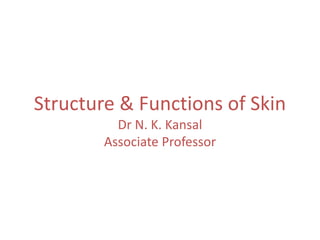 Structure & Functions of Skin
Dr N. K. Kansal
Associate Professor
 