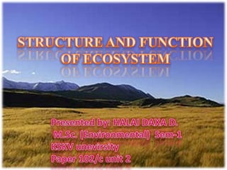 STRUCTURE AND FUNCTION OF ECOSYSTEM Presented by: HALAI DAXA D. M.Sc. (Environmental)  Sem-1 KSKV unevirsity Paper 102/c unit 2 