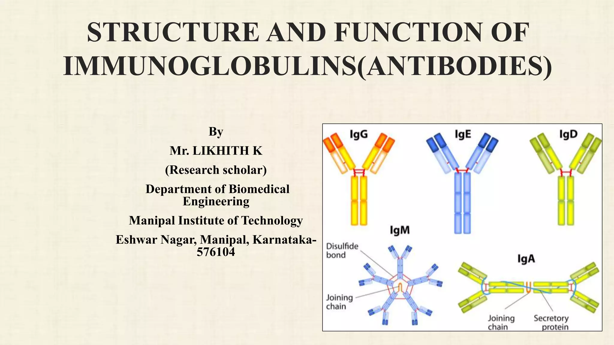 Structure and function of immunoglobulins(antibodies) Likhith K | PPTX