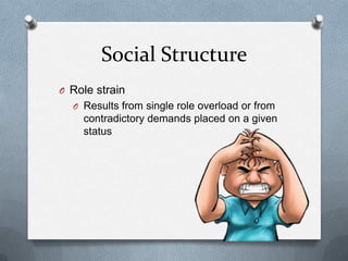 Social StructureRole strainResults from single role overload or from contradictory demands placed on a given status