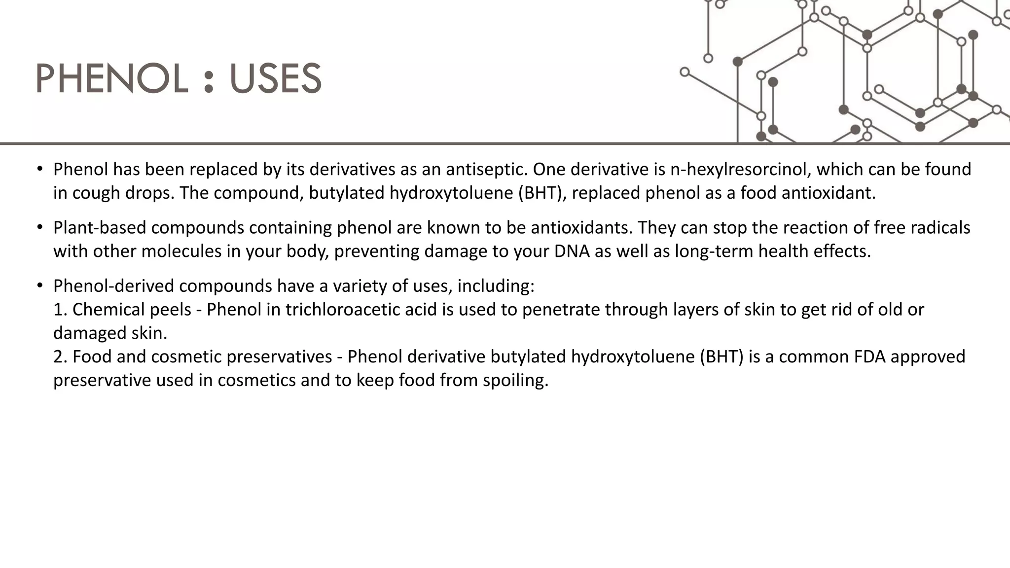 structure and uses of phenol, cresol, resorcinol and naphthol PPT