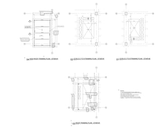 4
4
CC
DD
3'-51/2"
2'-01/4"
111/4"15'-7"5'-0"
2'-3" 9'-10"
STAIR #2
W12X22
7
7
CC
DD
STAIR #1
9'-10" 2'-3"
3'-63/8"1'-105/8"1'-0"15'-7"5'-0"
W12X22
3
7
7
CC
DD
STAIR #1 21'-87/8"6'-5"
1'-17/8"
9'-10" 2'-3"
1'-2"
9"
1'-2" 13'-11 1/4"
4'-11"1'-2"20'-11"1'-57/8"1'-2"
12'-1"
1'-6"
1'-6"
1'-6"
5
5
5
5
5
5
5
5 5
7
7
CC
DD
1 1/2" 22 GA TYPE "B"
METAL ROOF DECK -
SEE GENERAL NOTES
16'-3 1/4" 9"
24'-87/8"4'-11"
2'-77/8"
T/STL EL = 246'-0 1/4"
W14X22
W14X22
1'-2" 13'-11 1/4" 1'-2"
1'-2"22'-47/8"1'-2"
04
S7.01
02
S7.01
T/STL EL = 246'-3 3/4"
SLOPE
5
5
5
5
5
W12X19
W12X19
W12X19
W12X19
W12X19
PLAN NOTES:
1. ALL ELEVATIONS ARE REFERENCED TO LEVEL 1 FINISHED FLOOR
EL = 100'-0" (576.0'). REFERENCE SITE PLAN FOR ABSOLUTE ELEVATIONS.
2. SEE S1 SERIES FOR GENERAL NOTES.
3. SEE S3 SERIES FOR COLUMN, BEAM AND GIRDER SCHEDULES.
4. SEE S4 SERIES SHEETS FOR TYPICAL DETAILS.
5. GC SHALL SUBMIT PROPOSED CONSTRUCTION JOINTS FOR REVIEW.
- DENOTES TOP OF STEEL ELEVATION (DECK BEARING).6. XXX'-X"
®
®
date
project number
title
The drawings and written material herein constitute original work of the
architect, and as intellectual property and instruments of service, are
subject to copyright and may not be reproduced, distributed, published
or used in any way without the express written consent of the architect.
plotted:
revisions
sheet
original issue
project
landscape architect
223 NORTH GRAHAM ST
CHARLOTTE, NORTH CAROLINA 28202
704.333.0325
structural engineer
RAYMOND L. GOODSON (RLG)
12001 N. CENTRAL EXPY., SUITE 300
DALLAS, TEXAS 75243
214.739.8100
mechanical engineer
JJA, Inc.
8150 N. CENTRAL EXPY., SUITE M-2100
DALLAS, TEXAS 75206
214.739.8880
construction manager
HILL & WILKINSON
2703 TELECOM PKWY, STE 120
RICHARDSON, TEXAS 75082
214.299.4300
civil engineer
222 WEST LAS COLINAS BLVD.
IRVING, TEXAS 75039, SUITE 1405 N
214.785.6009
architecture interiors planning graphics
8070 Park Lane, Ste. 300 Dallas, Texas 75231
Tel 972.701.9000 Fax 972.991.3008
www.bokapowell.com
design architect
2520 BROADWAY ST.
BOULDER, COLORADO 80304
720.565.0505
client/owner
BRIGHT REALTY
2520 KING ARTHUR BLVD., SUITE 200
LEWISVILLE, TEXAS 75056
972.410.6600
PERMIT 10.27.2017
10/24/20184:56:46PM
C:UsersmcroweDocuments15551_Struct_TheRealm_Central_R16_mcrowe.rvt
S2.13
ENLARGED STAIR PLANS
14149.100
THE REALM AT CASTLE HILLS
LEWISVILLE, TEXAS
1/4" = 1'-0"01 LEVELS 2 TO 9 FRAMING PLAN - STAIR #2
1/4" = 1'-0"02 LEVELS 2 TO 9 FRAMING PLAN - STAIR #1
1/4" = 1'-0"03 ROOF FRAMING PLAN - STAIR #1
1/4" = 1'-0"04 HIGH ROOF FRAMING PLAN - STAIR #1
1
1
2
2
2
1 Construction Documents 12/19/2017
2 WCPR 01 03/09/2018
3 WCPR 04 06/21/2018
4 WCPR 07 07/20/2018
5 WCPR 10 10/24/2018
4
 