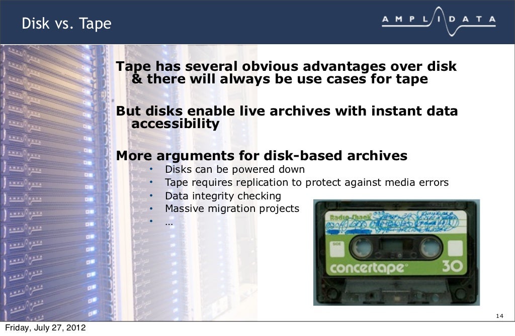Disk vs. Tape Tape has