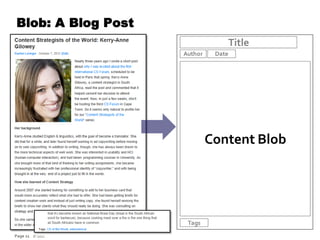 Blob: A Blog Post
                                 Title
                    Author    Date




                             Content Blob




                     Tags
Page 11 © 2012
 