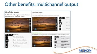 “Show Me” app
on phone
Support content
on desktop
PDF user guide
Other benefits: multichannel output
 