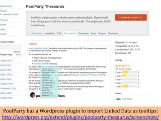 PoolParty has a Wordpress plugin to import Linked Data as tooltips:
http://wordpress.org/extend/plugins/poolparty-thesaurus/screenshots/
 
