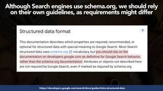#structureddata at #smxeast by @aleyda from @orainti
Although Search engines use schema.org, we should rely
on their own guidelines, as requirements might differ
https://developers.google.com/search/docs/guides/intro-structured-data
 
