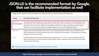 #structureddata at #smxeast by @aleyda from @orainti
JSON-LD is the recommended format by Google,  
that can facilitate implementation as well
https://developers.google.com/search/docs/guides/intro-structured-data
 